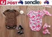 Baby Girls 3 Piece Sets Romper Shoes and Headband Leopard Floral Outfits Clothes