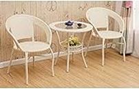 PRATHAM INDIA Rattan & Wicker Garden Patio Seating Chair And Table Set Outdoor Indoor Lawn Balcony Garden Tea Coffee Table Set Furniture With 2 Chairs And 1Table Set Cream Color