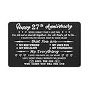 Mataly Happy 27th Anniversary Card Gifts for Husband Wife - Never Forget That I Love You - 27 Year Anniversary Engraved Gifts for Men Women, Metal Wallet Card