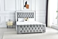 Ottoman Velvet Storage Bed  with Glass Border Gas Lift Up Double 4FT6 ,King Size
