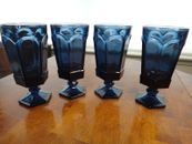 Vintage Fostoria Virginia Iced Tea Glasses Goblets 7" Tall  Dark Blue Set of 4