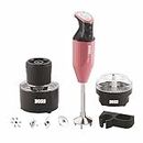 BOSS Genius Portable Hand Blender | 5 Years Warranty* | Powerful 275 W Motor | Chopper & Chutney Attachments | Variable Speed Control | ISI-Marked, Pink