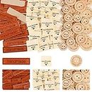 350 Pcs/Set (100 Pcs Leather Handmade Labels + 100 Pcs Fabric Handmade Labels + 150 Pcs Wooden Buttons 15mm 20mm 25mm) for Knitting, Crafting and Sewing