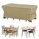 Velway Patio Furniture Set Cover - Heavy Duty 420D Waterproof Weatherproof Outdoor Dining Table and Chairs Furniture Set Cover with Reflective Tape Rectangular 67"L x 37"W x 28"H - Khaki