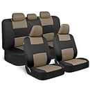 BDK PolyPro Seat Covers Full Set in Beige on Black – Front and Rear Split Bench Seat Covers for Cars, Easy to Install , Car Accessories for Auto Trucks Van SUV