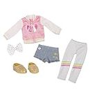 Our Generation Girls – Layered Leggings Denim Shorts & Pink Heart Jacket – Rainbow Tights, Hair Bow, Glitter Shoes – 14-inch Doll Outfits & Accessories – 3 Years + – Have A Gradient Day, GG50124Z
