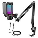 TONOR Gaming USB Microphone with Adjustable RGB Modes & Brightness, Condenser PC Mic with Boom Arm for Streaming Podcast Recording Studio Singing Youtube Compatiple with Computer/Laptop/Mac/PS4 TC310+