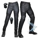 Women's Motorcycle Pants, Waterproof and Windproof Coated Moto Jeans for Racing, Riding, and Hiking with Removable 4 Pads of Protection (Black,M)
