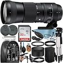 Sigma 150-600mm 5-6.3 Contemporary DG OS HSM Lens for Nikon F-Mount with 32GB SanDisk Memory Card + Tripod + Backpack + Case + A-Cell Accessory Bundle