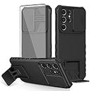 Asuwish Phone Case for Samsung Galaxy S21 Ultra 5G with Tempered Glass Screen Protector and Slide Camera Cover Kickstand Slim Protective Cell Accessories S21ultra 21S S 21 21ultra G5 Women Men Black
