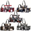 6-pcs Womens Handbags Tote Bags Shoulder Bag Leather Purses Satchel Bag Top-handle Handbag Crossbody Bag Wallet Clutch