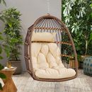 TAUS Rattan Egg Chair Hanging Swing Egg Chair  Sturdy Steel Frame W/Chain S Hook