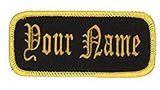 Name Patch Uniform Work Shirt Personalized Embroidered Black with Gold Border. Iron on.