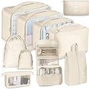 Packing Cubes, 10 Set Packing Cubes with Shoe Bag & Electronics Bag - Luggage Organizers Suitcase Travel Accessories (Beige)