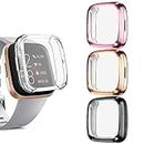 [4 Pack] Screen Protector Compatible with Fitbit Versa 2 Case, Soft TPU Plated Full Around Protective Case Cover Bumper Shell for Fitbit Versa 2 Smart Watch (Clear+Pink+Rose Gold+Black)