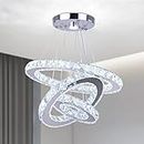 Cainjiazh Modern LED Chandeliers Crystal Chandelier 3 Ring Round Pendant Lighting Adjustable Stainless Steel Ceiling Light Fixture for Living Room Dining Room Bedroom (Cool White)