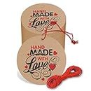 Clickedin - 2 Inches Hand Made with Love Craft Tags for Packaging with String 50 Pieces