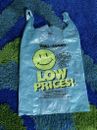 1996 Vintage Blue Plastic Walmart Shopping Store Bag Smiley Face Low Prices LOT