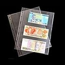 60 Pockets Currency Storage Pages, 9 Holes Fillers Sleeves with PP Material, PVC and Acid Free, 3-Pocket Page Bill Holders Refill Sheets for Collectors