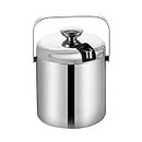 FBITE High Face Value Mini Stainless Steel Ice Bucket Portable Double Wall Ice Bucket with Tong,Hotel Bucket/Champagne Bucket/Beverage Bucket,Size 1.3 Liters,Serveware for Home Bar,Chilling Beer/Argen