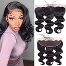 13 x 4 Ear to Ear Frontal HD Lace Closure Body Wave Transparent Lace Frontal With Baby Hair Knots Virgin Remy Human Hair Frontal 150% Density Natural Black Color (12Inch,Body Wave Frontal)