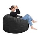 SEASXOLTE Bean Bag Chair 3Ft, Memory Foam Filled, Removable Velvet Cover, Bean Bag Chairs for Adults and Teens, Round Sofa Chair for Living Room, Bedroom and Gaming Room, Black