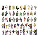 Hiawbon 50 Pcs People Figurines Set Tiny Sitting and Standing Delicate Hand Painted People Model Train Park Street People Figures for Miniature Scenes,1:87 Scale