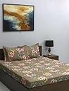 Bombay Dyeing Mimosa 164 GSM Microfiber Brown Floral Double Bedsheet with 2 Pillow Covers