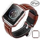 Fitbit Strap Leather Band, Adjustable Replacement Sport Wrist Strap Bracelet with Metal Frame & Screen Protector Accessories for Blaze Smart Fitness Watch