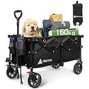 Hikenture Folding Wagon with 150kgs Large Capacity, Heavy Duty Wagon Cart Foldable, Utility Collapsible Wagon with All-Terrain Wheels, Grocery Cart for Beach, Garden, Shopping, Sports