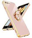 LeYi for iPhone 8 Plus Case,iPhone 7 Plus Case,Heavy Duty Protection Cover with Built-in Ring Holder,[Shiny Plating Gold Edge] Flexible Silicone Lightweight Luxury Phone Case,Pink