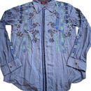Avani Del Amour Sz Small Embroidered Floral Button Down Shirt Tunic Long Sleeve