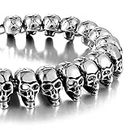 URBAN JEWELRY 316L Stainless Steel Skull Head Gothic Biker Bracelet for Men (Silver, 21.5 cm)