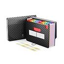 24 Pockets Expandable Accordion File Organizer, Expanding File Folders, Portable Rainbow Plastic Filing Box with Colored Labels for School Work Family Project Office Personal Document