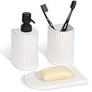 CasaLo White Bathroom Accessories Set | 3 Pieces Bathroom Decor Sets | Toothbrush Holders for Bathrooms | Soap Dispenser & Soap Tray | Accesorios Para Baño | Apartment Essentials | Boho Bathroom Decor