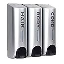 AUMIO Chamber Soap Dispenser Trio Shower Gel Shampoo Conditioner with 3x350ml Refillable Bottles ABS Wall Mount Silver