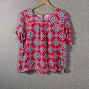 Crown & Ivy Top Womens Size XXL Red Printed Short Sleeves Casual 