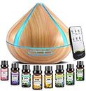 VAAGHANM 500 ml Essential Oil Diffuser with 8 Oils, Aromatherapy Diffuser with Remote Control, 4 Timers, Automatic Waterless Shut-Off for Large Space, aus Kunststoff, Braun