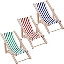cobee Chaise de plage miniature pour maison de poupée, 3 pièces, mini chaise de plage pliante en bois, maison de poupée, mini chaise longue, accessoires de meubles pour intérieur et extérieur