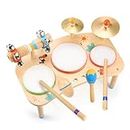OATHX Kids Drum Kit for Toddlers,Musical Toy Instruments for 1 Year Old Baby,11 in 1 Wooden Baby Drum Set Musical Percussion for Babies 6-12 Months,Montessori Birthday Gifts for Boys and Girls
