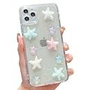 HZLFCZL Cover per iPhone 11 Pro Max custodia carino cartoon glitter 3D color starfish stars pattern design cute clear aesthetic kawaii soft TPU trasparente Phone Case for women girl-Starfish