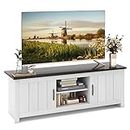 COSTWAY TV Stand for TVs up to 65 Inches, Wooden TV Cabinet Media Entertainment Center with 2 Doors and Storage Shelves, 145cm Modern TV Unit Console Table for Living Room Bedroom (Dark Grey+White)