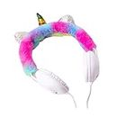 KRH Store Unicorn Fur Headphones for Girls - Wired Headphones for Kids on Ear, Toddler Headphones for 3.5mm Jack(with Mic), Pink