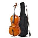 Ktaxon Full-Size Cello, Beginner Cello 4/4, Acoustic Cello Kit with Portable Bag, Bow, Bridge, Rosin, Adults & Kids String Musical Instruments(Nature)
