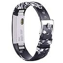 Vancle Strap for Fitbit Alta HR/Fitbit Alta, Adjustable Comfortable Replacement Leather Band with Stainless Steel Buckle for Fitbit Alta 2016 / Fitbit Alta HR 2017(No Tracker) (Grey flower)