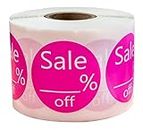 1.5 Inch Pink Blank Sale% Off Round Price Paper Sticker Labels - Adhesive Label for Retail Store Clearance Promotion Discount Deals Circle Pricemarker Tags Stickers (500 Labels/Roll)