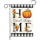 Louise Maelys Home Sweet Home Fall Garden Flag 12x18 Double Sided Vertical, Small Burlap Fall Farmhouse Rustic Buffalo Check Plaid Pumpkin Sunflower Garden Yard Flags Autumn Thanksgiving Outdoor Outside Home Decoration (ONLY FLAG)