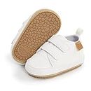 BABSMULY Baby Boys Girls Shoes Non-Slip Rubber Sole High-Top PU Leather Sneakers Infant First Walking Shoes Toddler Crib Shoes Newborn Loafers Flats, White, 12-18 Months Infant