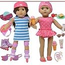 THE NEW YORK DOLL COLLECTION Puppen Zubehör passt 18 Zoll / 46cm Puppen - Beinhaltet Rollschuhe und Badeanzug Badeset für Mode Mädchen Puppen - Puppenkleidung und viele Mehr Zubehör