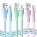 Lot de 3 chargeurs pour iPhone 1,8 m [certifié Apple MFi] Câble Lightning USB de charge rapide compatible avec iPhone 14 13 12 11 Pro Max XR XS X 8 7 6 Plus SE iPad (multicolore)